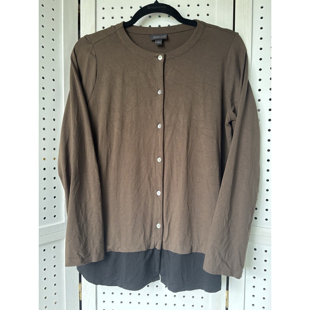 J Jill Wearever Collection Brown Black Button-down Rayon Spandex Cardigan‎ Small